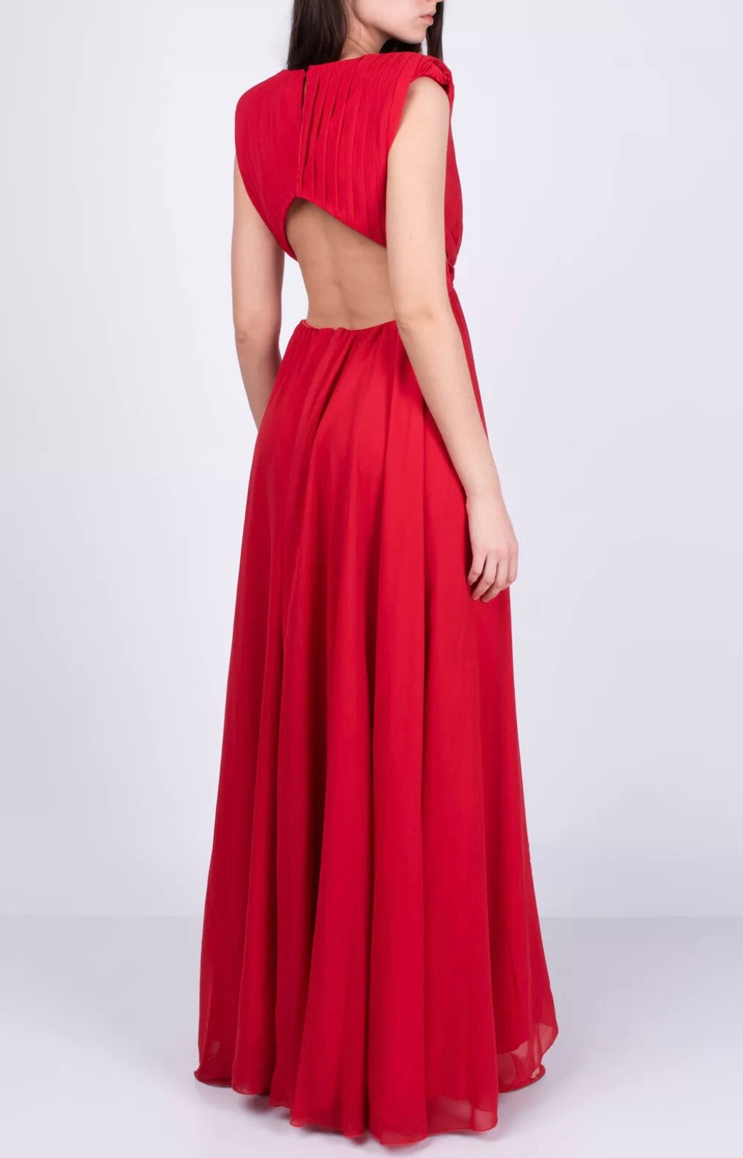 $550 FELEPPA Chiffon Maxi Dress IT40 US4 UK8 S Red Cut-Out Made in Italy
