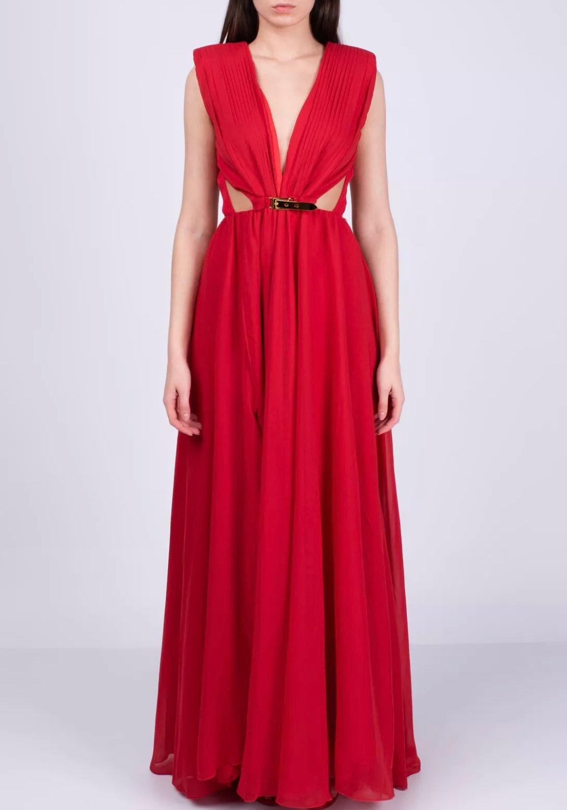 $550 FELEPPA Chiffon Maxi Dress IT40 US4 UK8 S Red Cut-Out Made in Italy