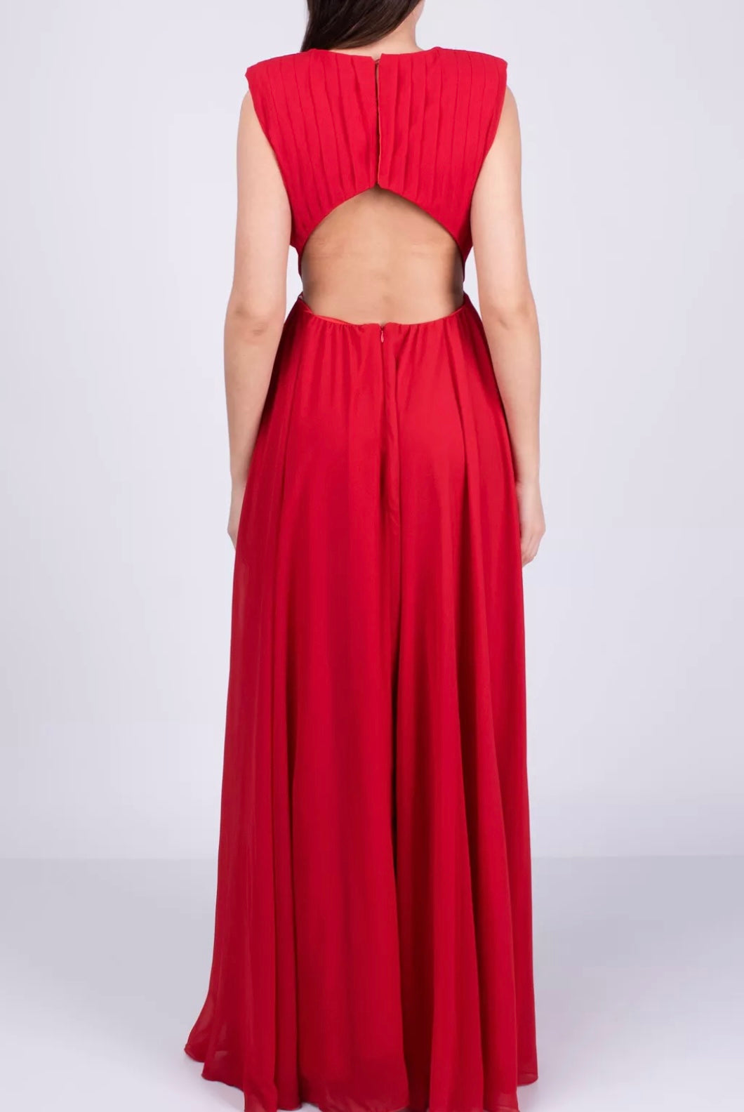 $550 FELEPPA Chiffon Maxi Dress IT40 US4 UK8 S Red Cut-Out Made in Italy