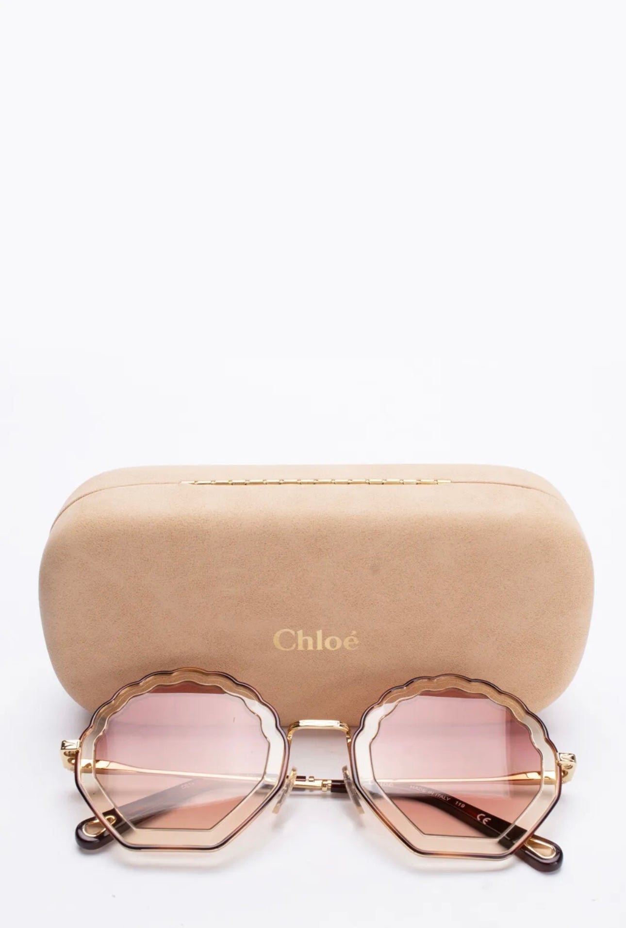$370 CHLOE Round Sunglasses Engraved Logo Gradient Lenses Made in Italy