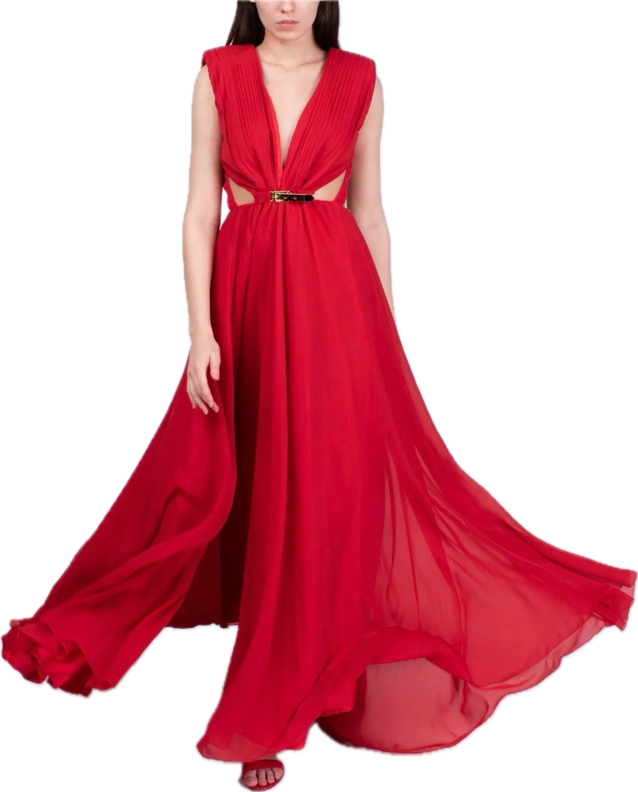 $550 FELEPPA Chiffon Maxi Dress IT40 US4 UK8 S Red Cut-Out Made in Italy