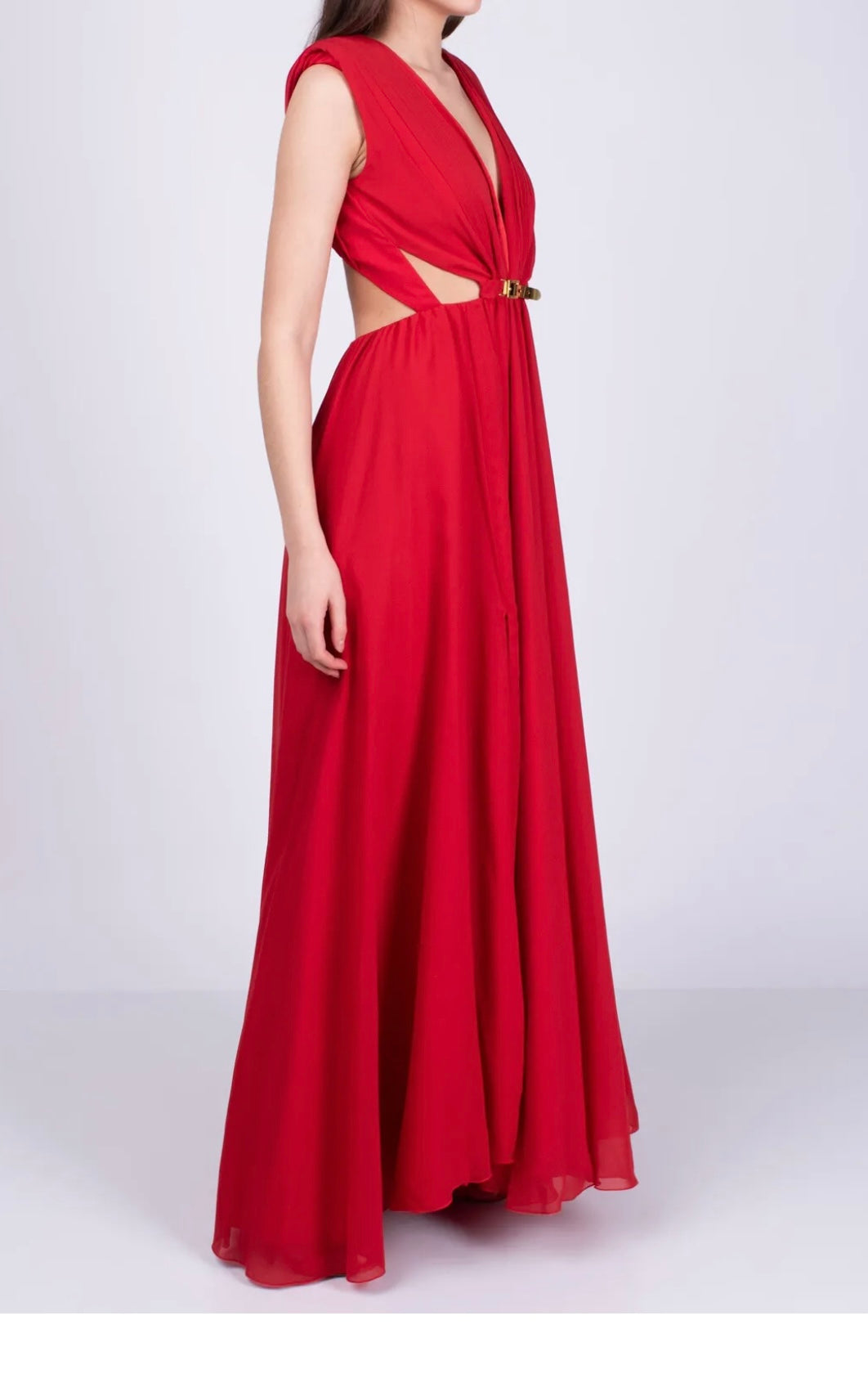 $550 FELEPPA Chiffon Maxi Dress IT40 US4 UK8 S Red Cut-Out Made in Italy