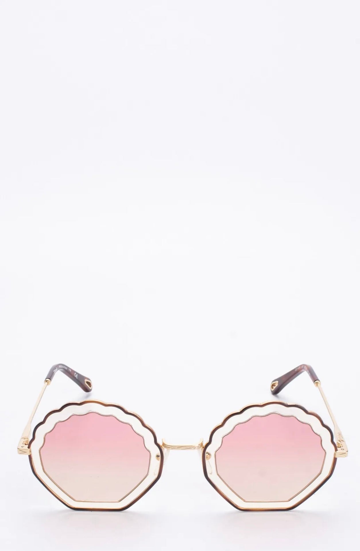 $370 CHLOE Round Sunglasses Engraved Logo Gradient Lenses Made in Italy