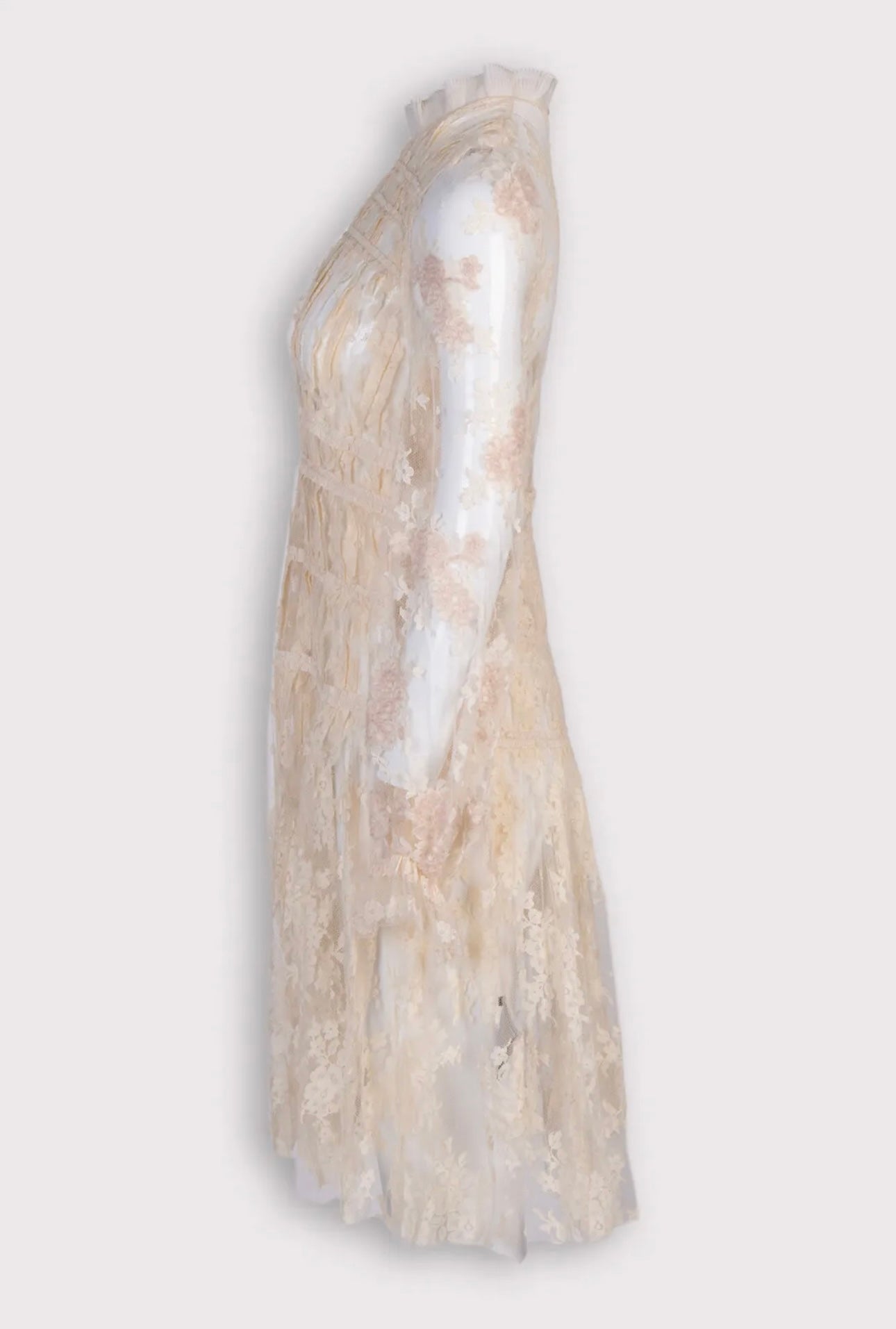 $9100 BOTTEGA VENETA Lace Fit & Flare Dress IT40 US4 UK8 M Pleated Mock Neck