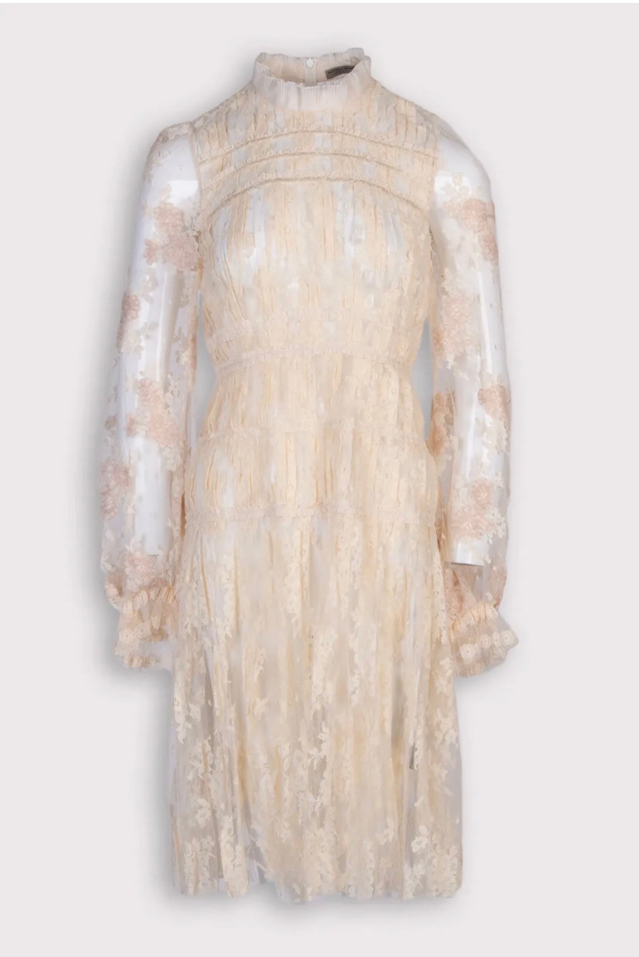 $9100 BOTTEGA VENETA Lace Fit & Flare Dress IT40 US4 UK8 M Pleated Mock Neck