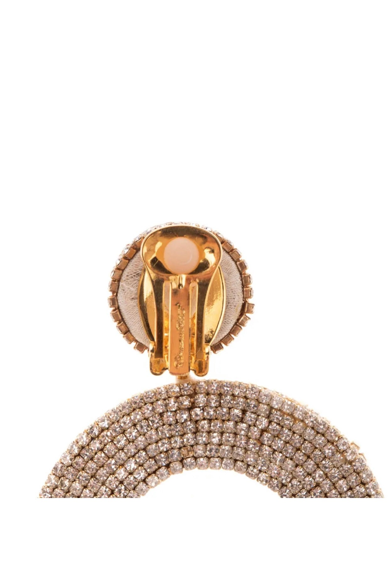 $380 OSCAR DE LA RENTA Hoop Clip On Earrings Rhinestones Embellished