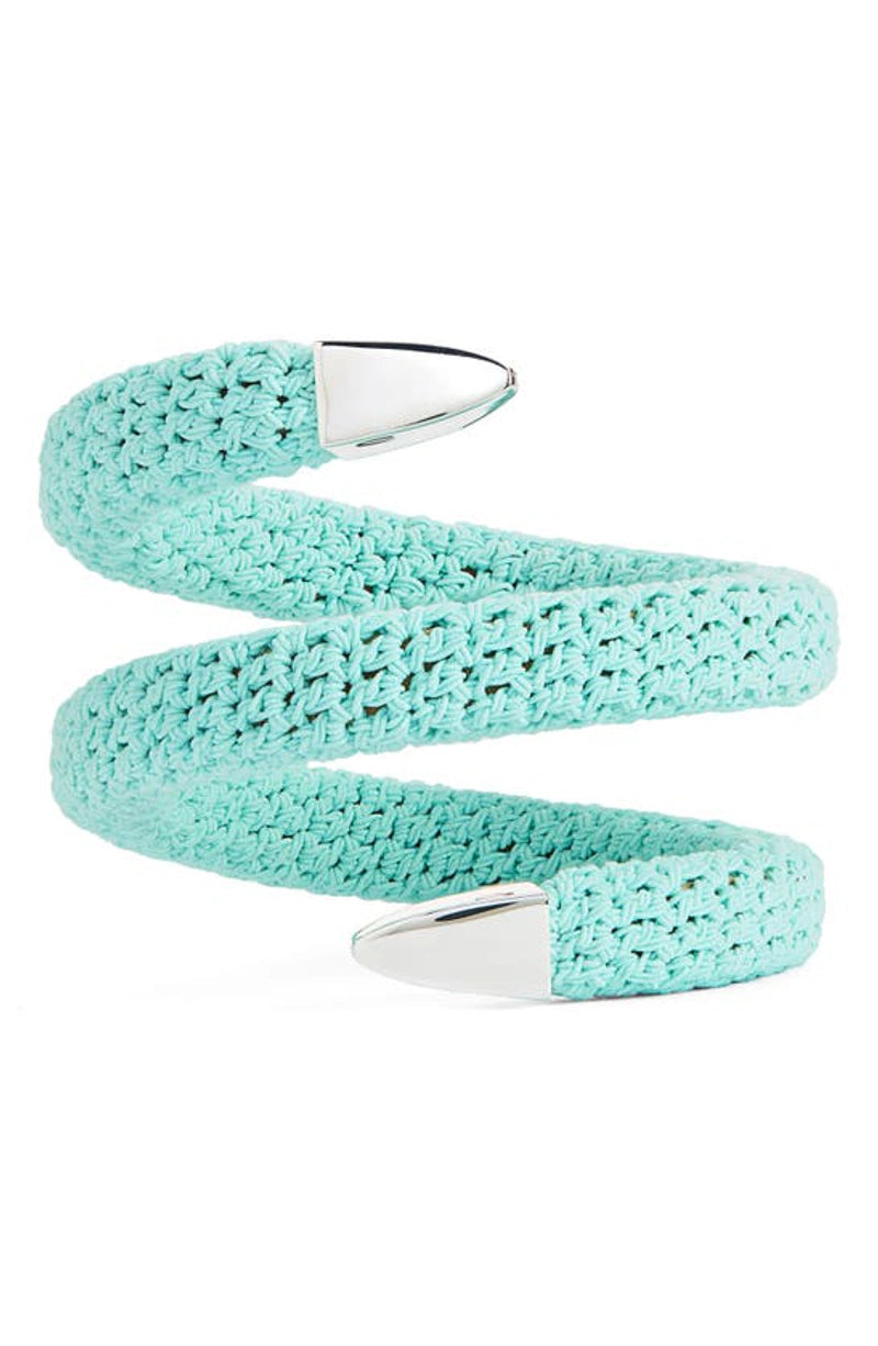 $650 BOTTEGA VENETA 925 Silver Coil Wrap Crochet Bracelet Engraved Snake