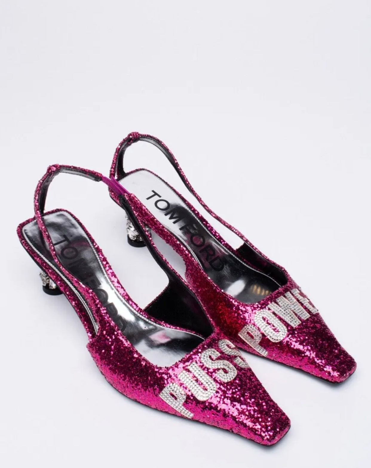 $1699 TOM FORD Glitter Slingback Shoes EU36 UK3 US6 Rhinestone Geometric Heels Made in Italy