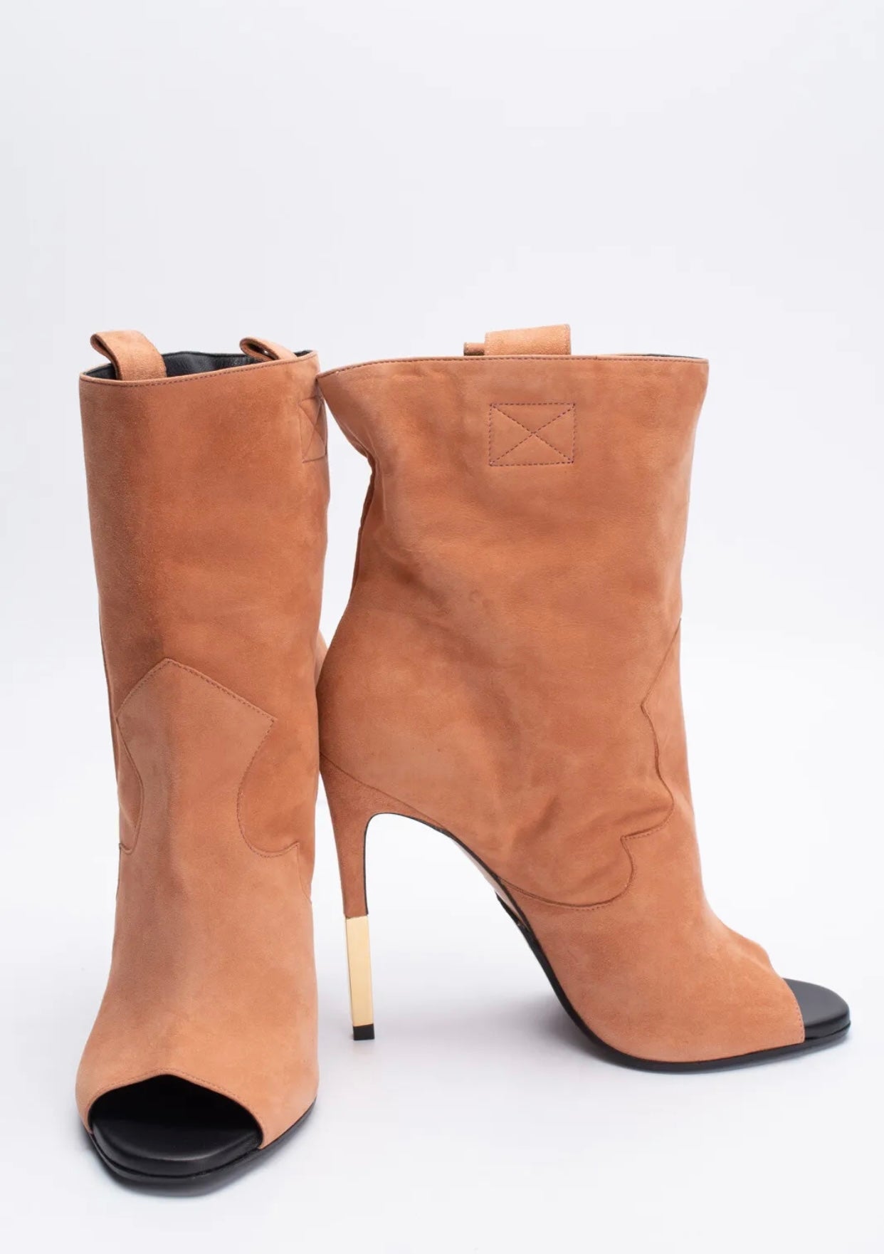 $1050 BALMAIN Leather Ankle Boots US7 UK4 EU37 Blazon Logo Heel Made in Italy