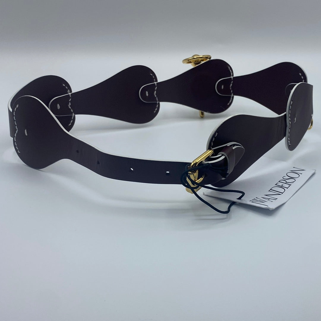 $879JW Anderson Brown Leather Waist Belt Size S Patchwork Pin Detail. Made in Italy