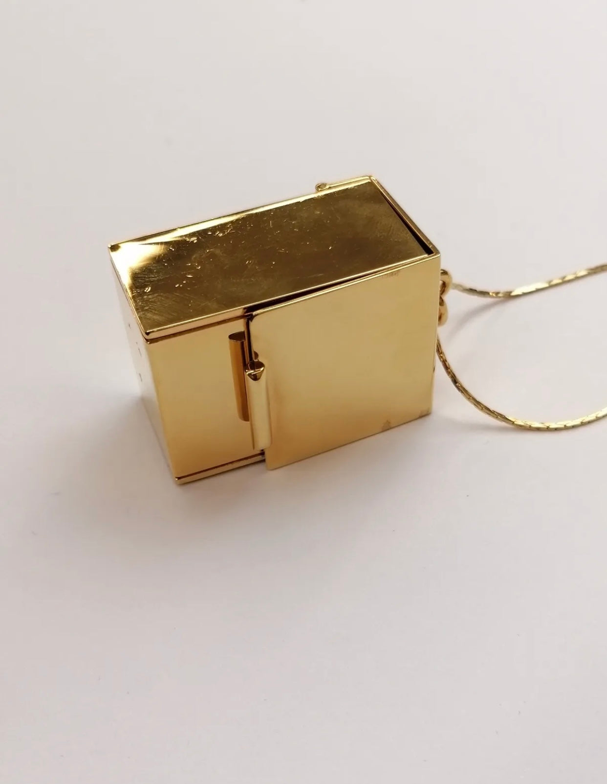 $499 MARNI Box Pendant Chain Necklace Gold Tone Logo Charm Made in Italy