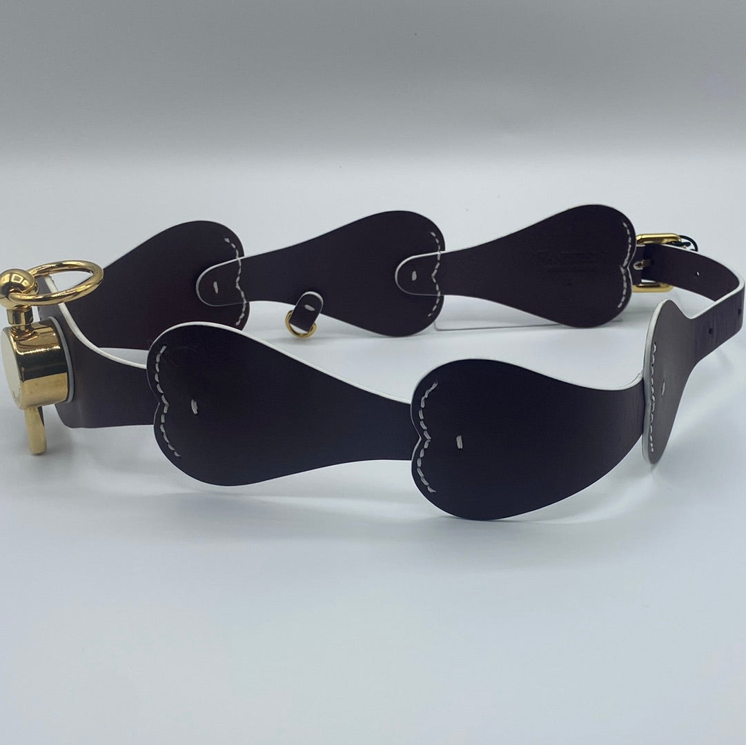 $879JW Anderson Brown Leather Waist Belt Size S Patchwork Pin Detail. Made in Italy