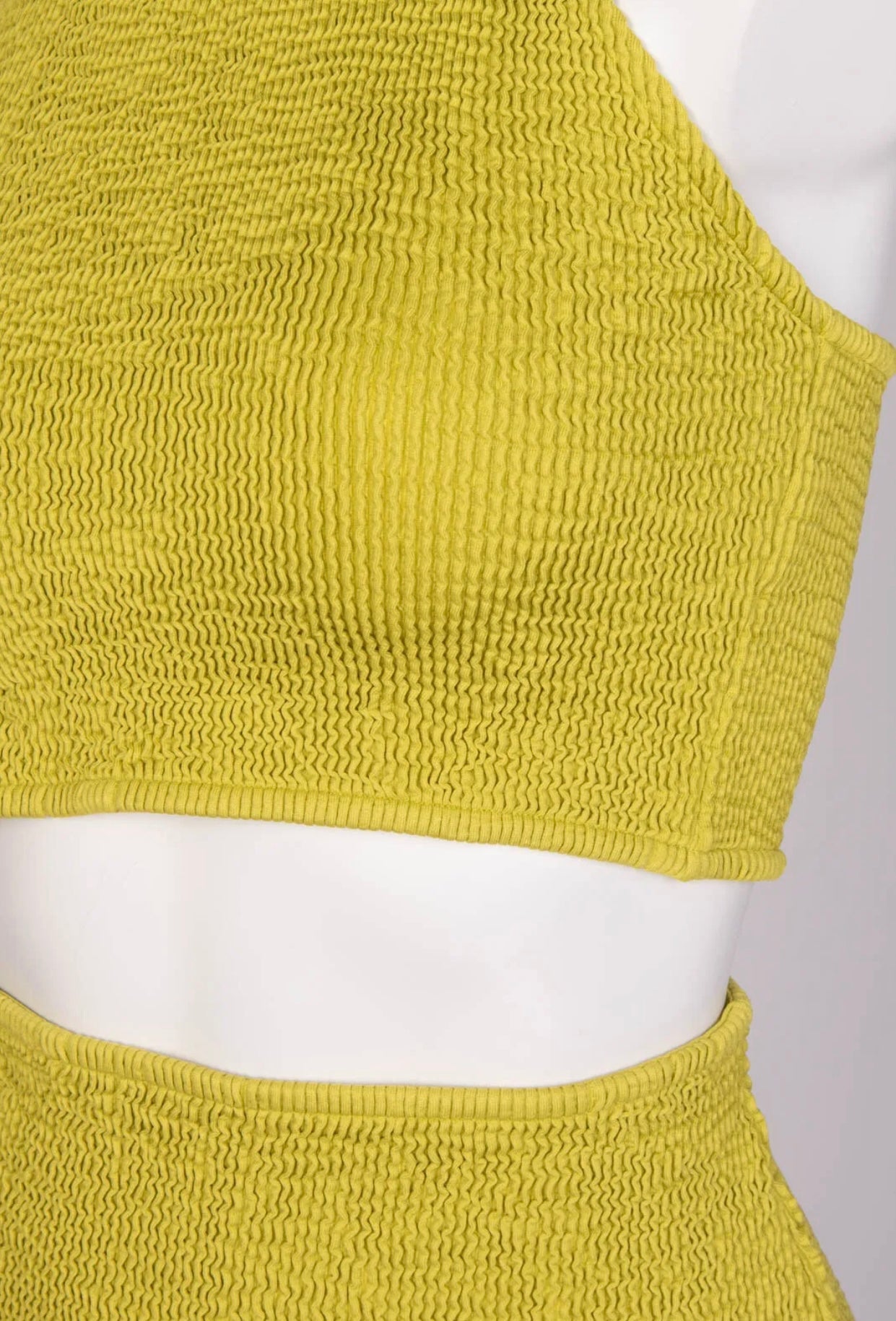 $490 BOTTEGA VENETA Green Crinkle Bikini Set US8 IT44 L High-Waisted Made in Italy