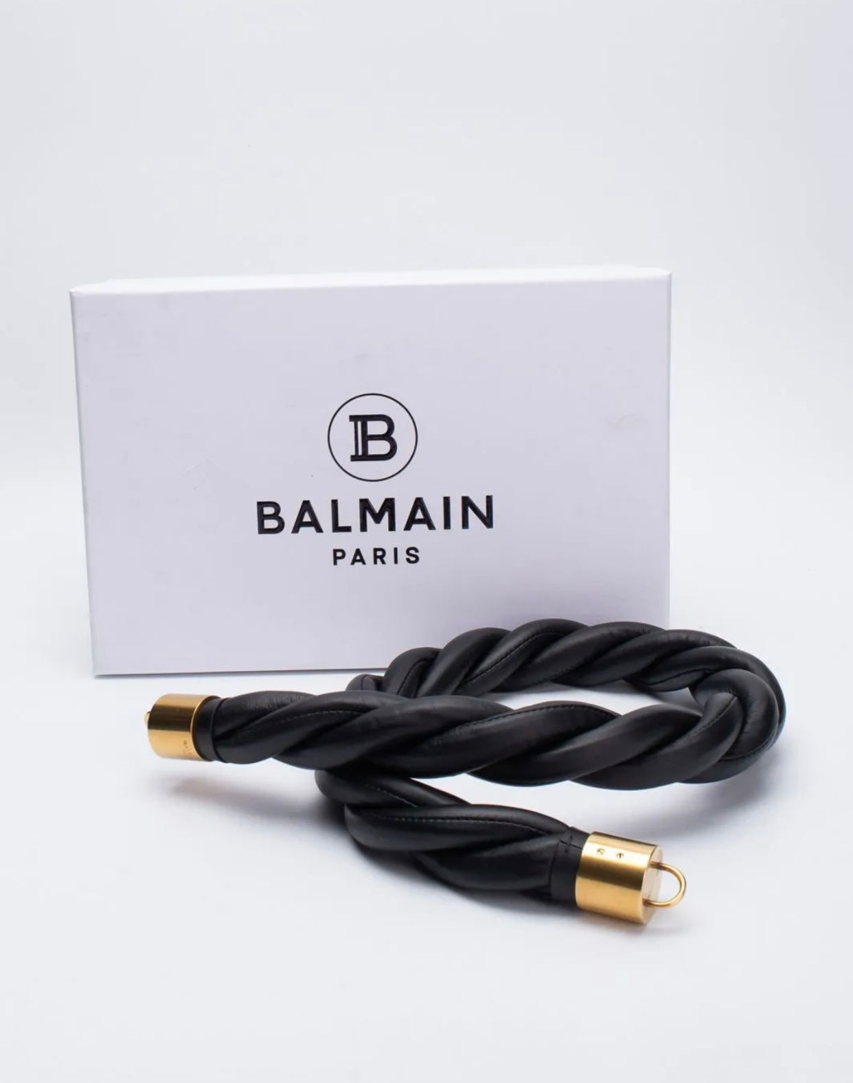 $2300 BALMAIN Leather Twisted Waist Belt Size M Engraved Logo Made in Italy
