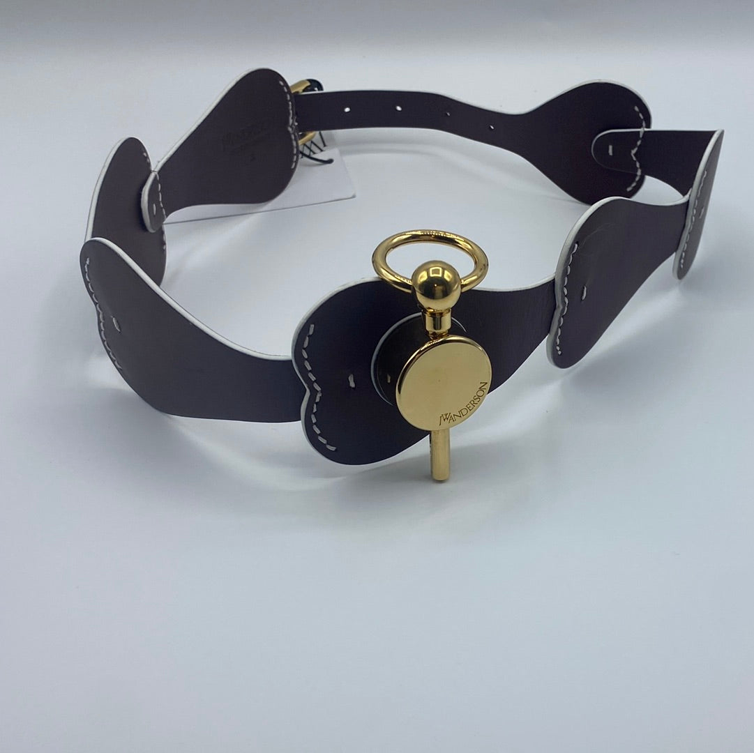 $879JW Anderson Brown Leather Waist Belt Size S Patchwork Pin Detail. Made in Italy