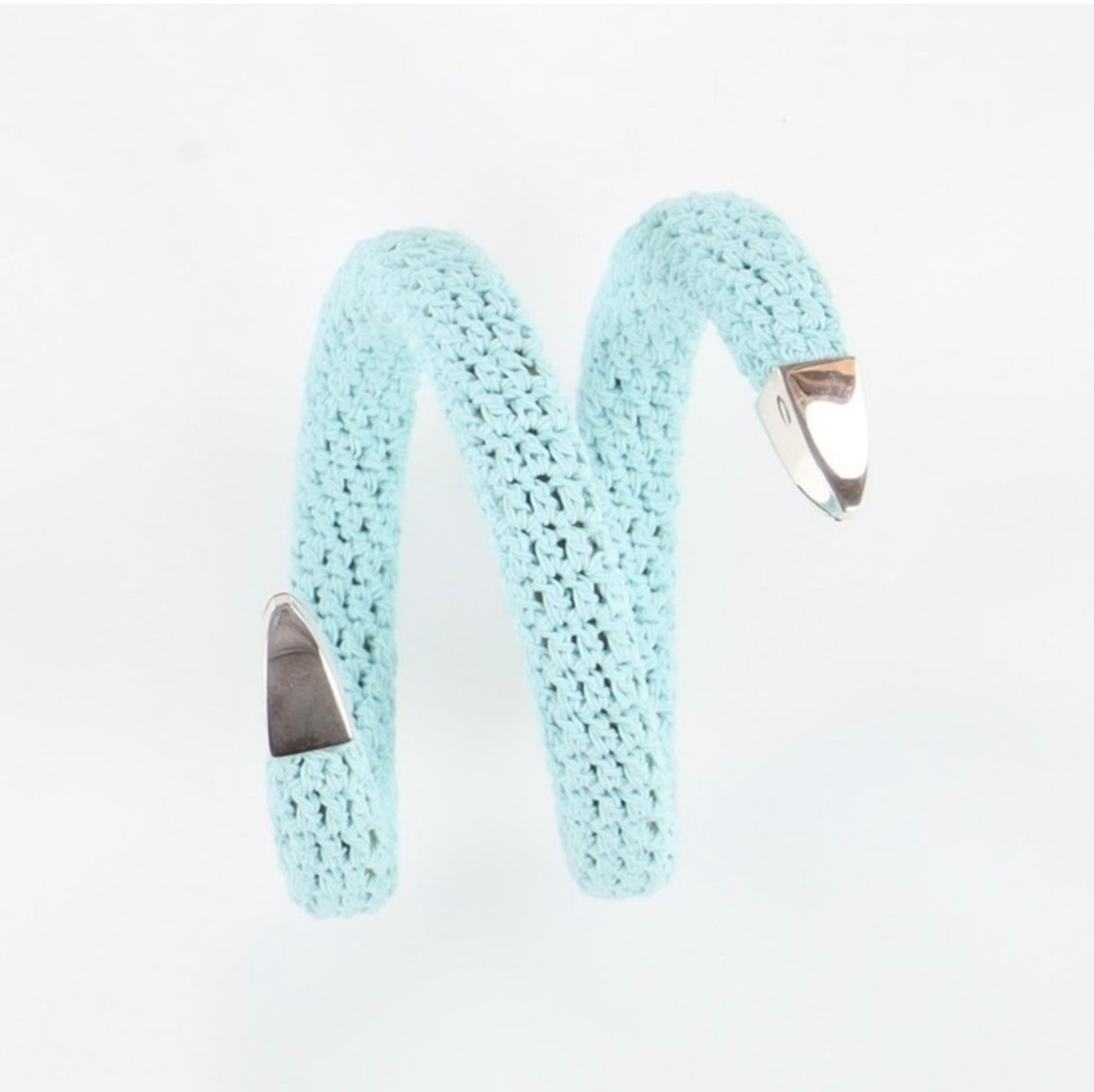 $650 BOTTEGA VENETA 925 Silver Coil Wrap Crochet Bracelet Engraved Snake