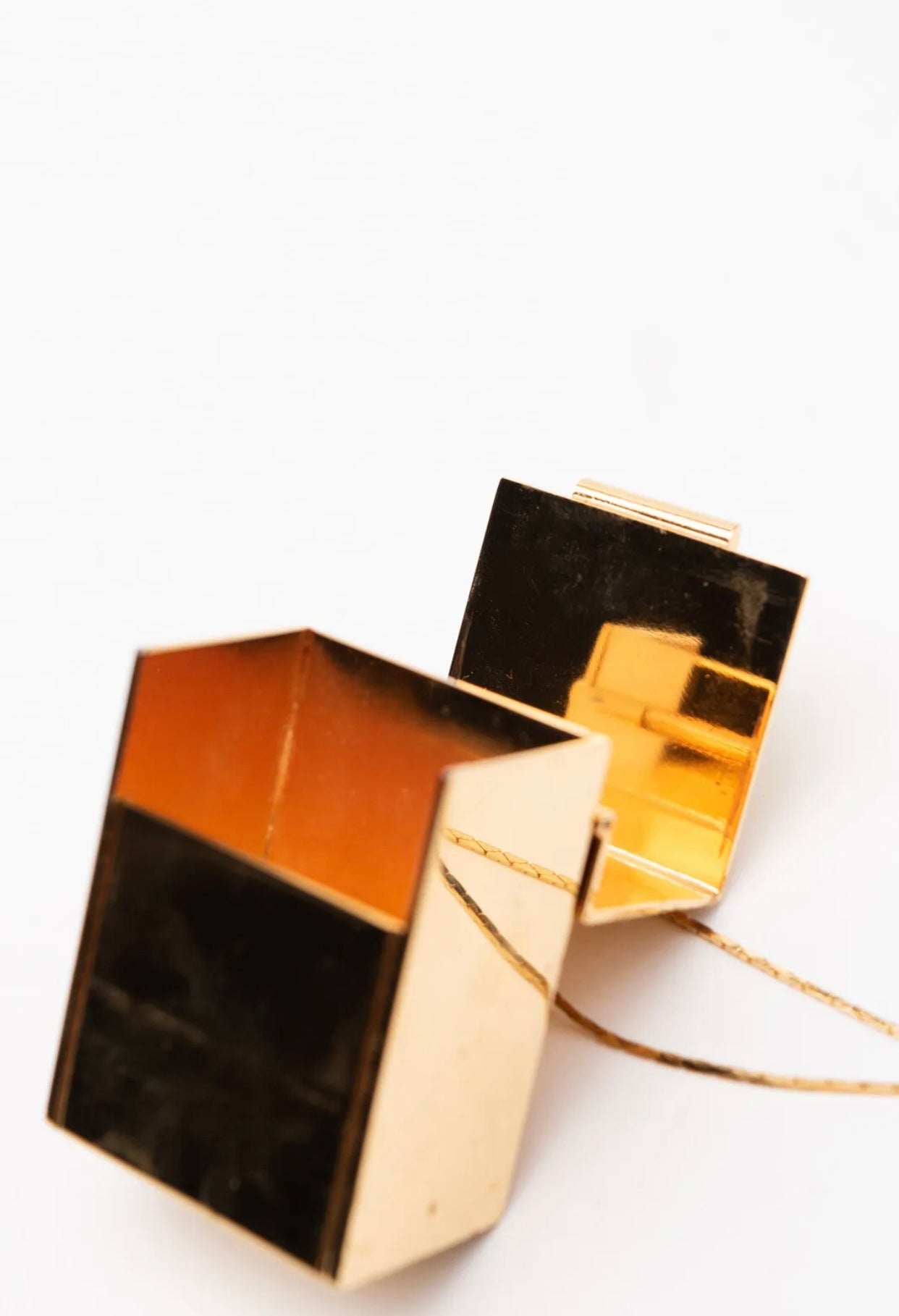 $499 MARNI Box Pendant Chain Necklace Gold Tone Logo Charm Made in Italy