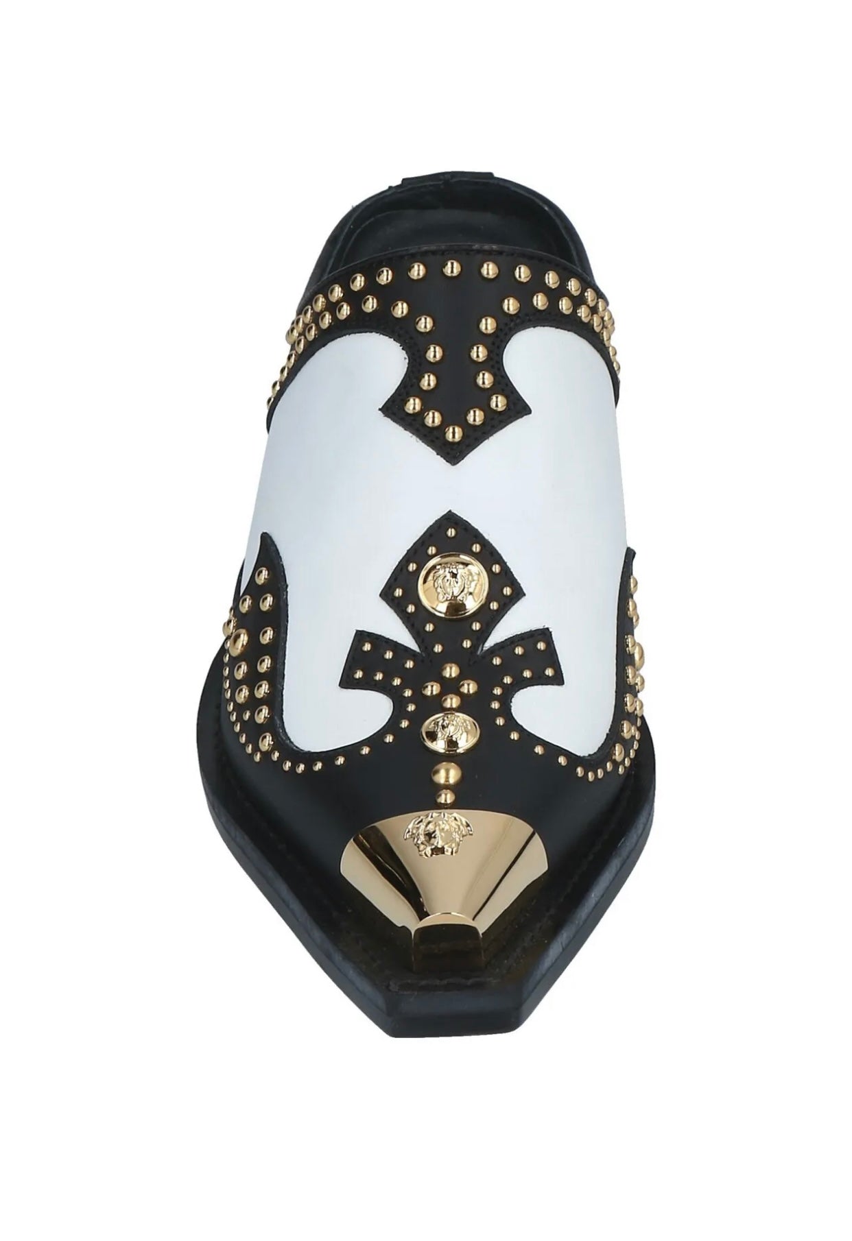 $1780 VERSACE Leather Mule Shoes US6 UK3 EU36 Medusa Head Stud Metal Toe
