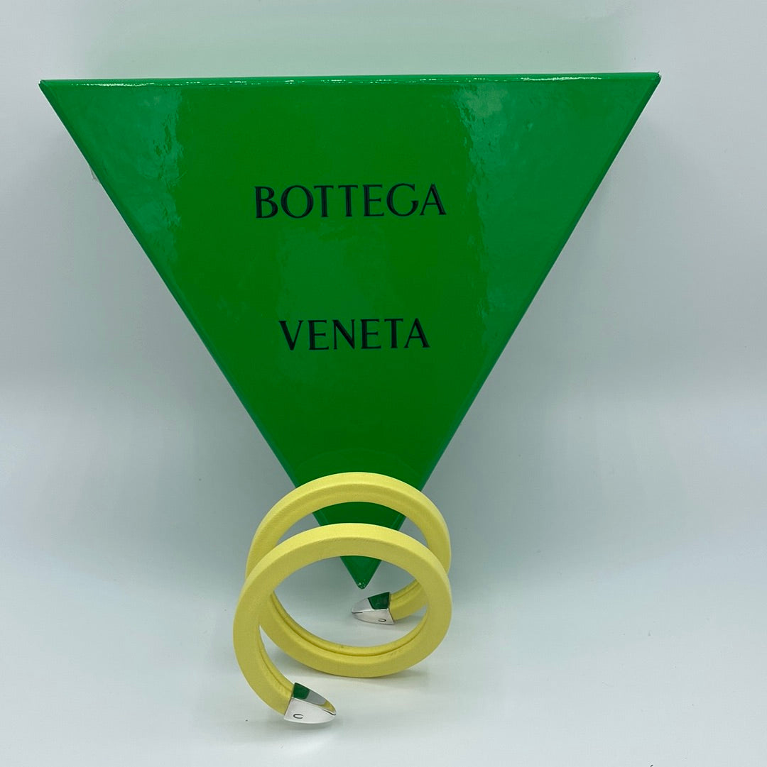 $620 BOTTEGA VENETA Leather & 925 Silver Coil Wrap Bracelet Engraved Snake
