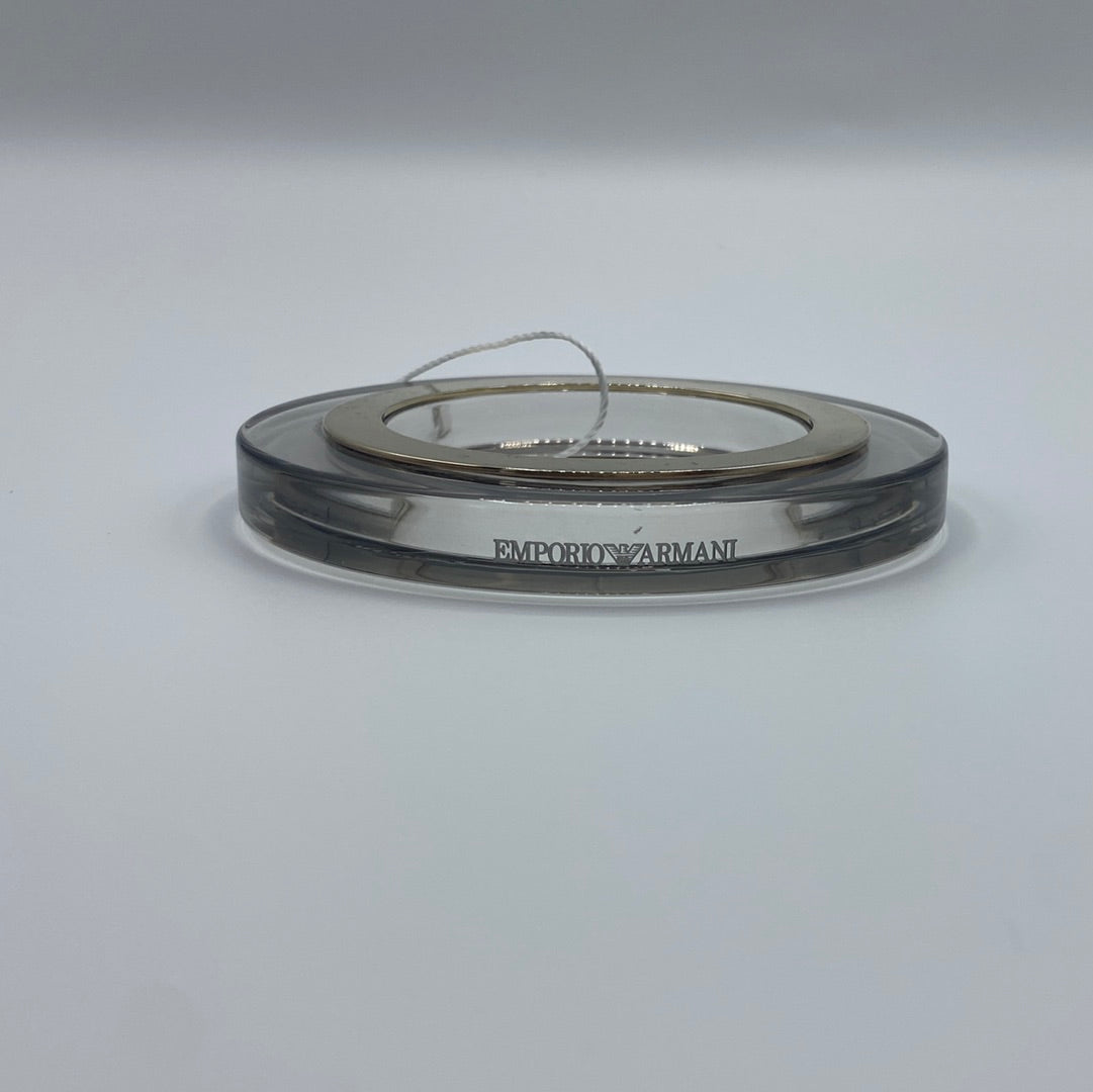 $275 Emporio Armani Silver and Plastic Bracelet with Brand Name on the side. Made in Italy