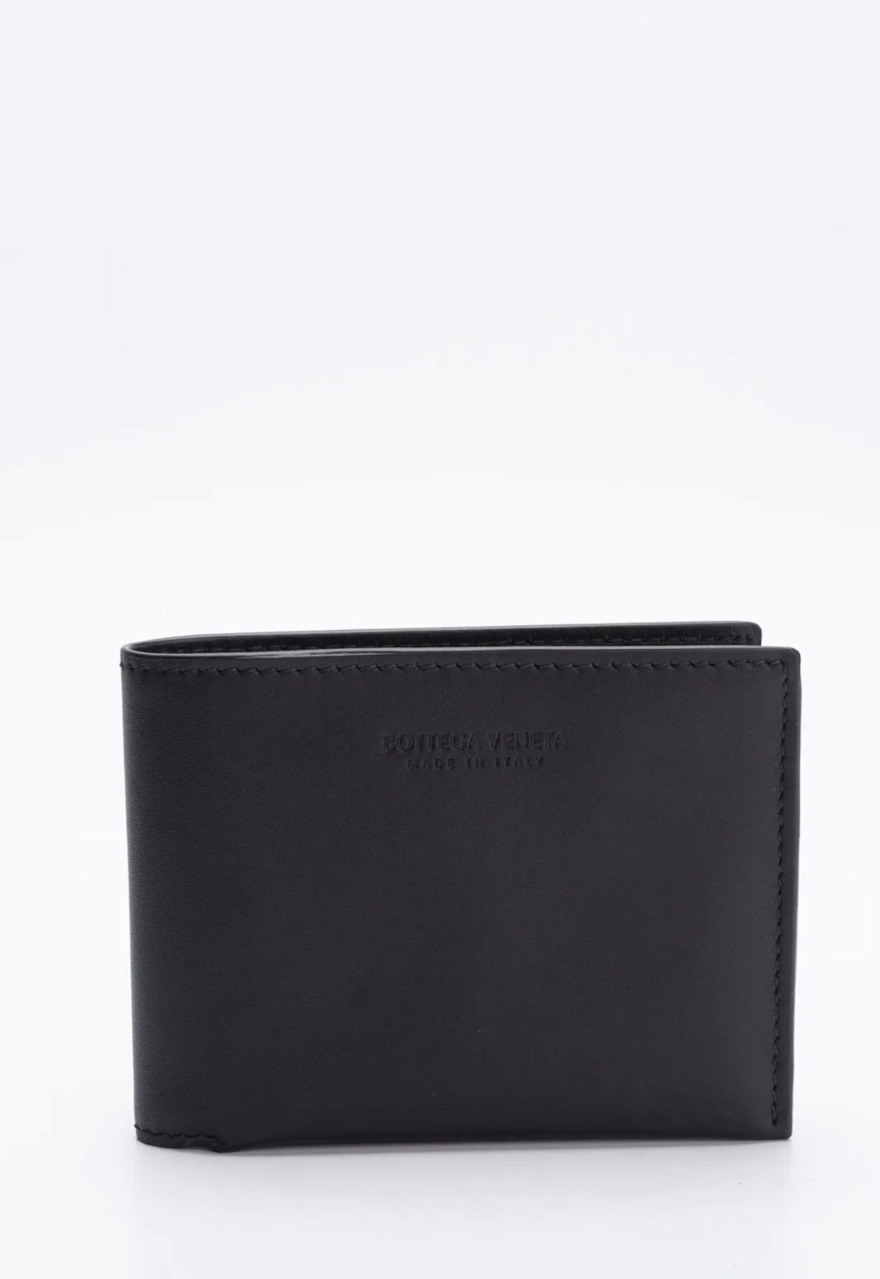 $650 BOTTEGA VENETA Leather Bifold Wallet Black Card Pockets Made in Italy
