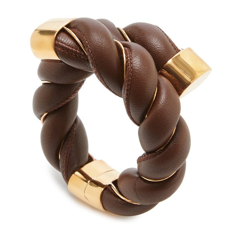 $1495 BOTTEGA VENETA 925 Silver & Leather Cuff Bracelet Size M Twisted