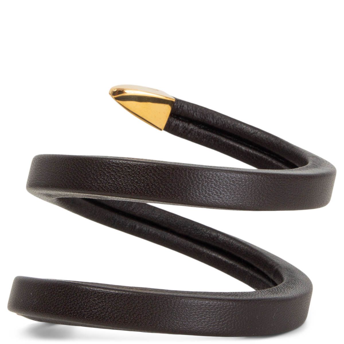 $620 BOTTEGA VENETA Leather & 925 Silver Cuff Coiled Bracelet Snake Head