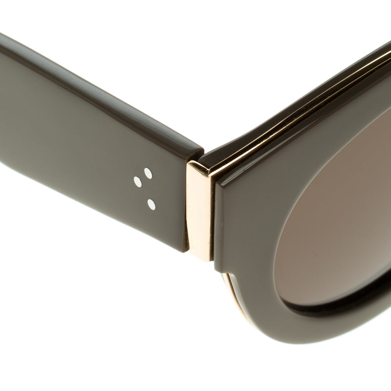 $650 Celine CL 40196 Mocha Greige 46-25-145 Thick Gold Trim Round Sunglasses Made in Italy