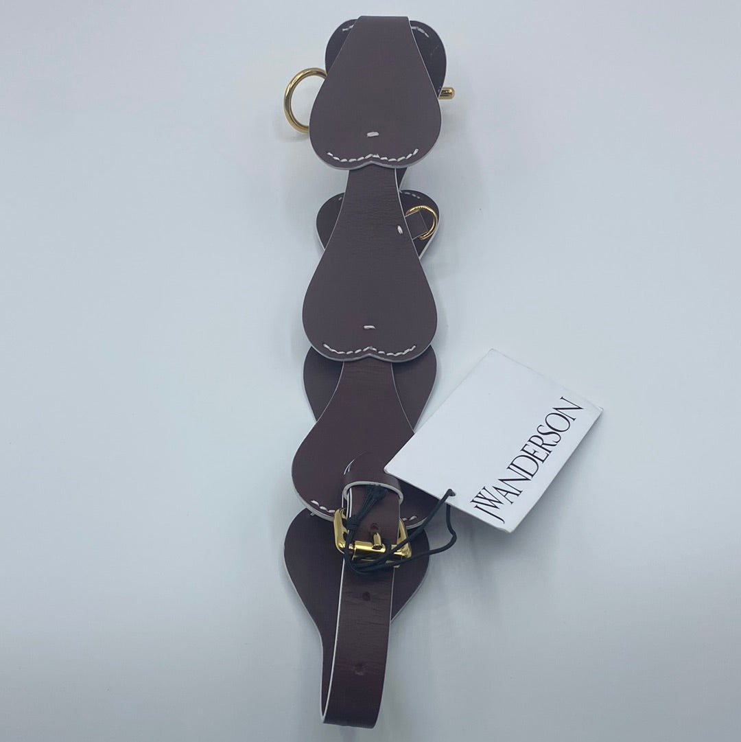 $879JW Anderson Brown Leather Waist Belt Size S Patchwork Pin Detail. Made in Italy