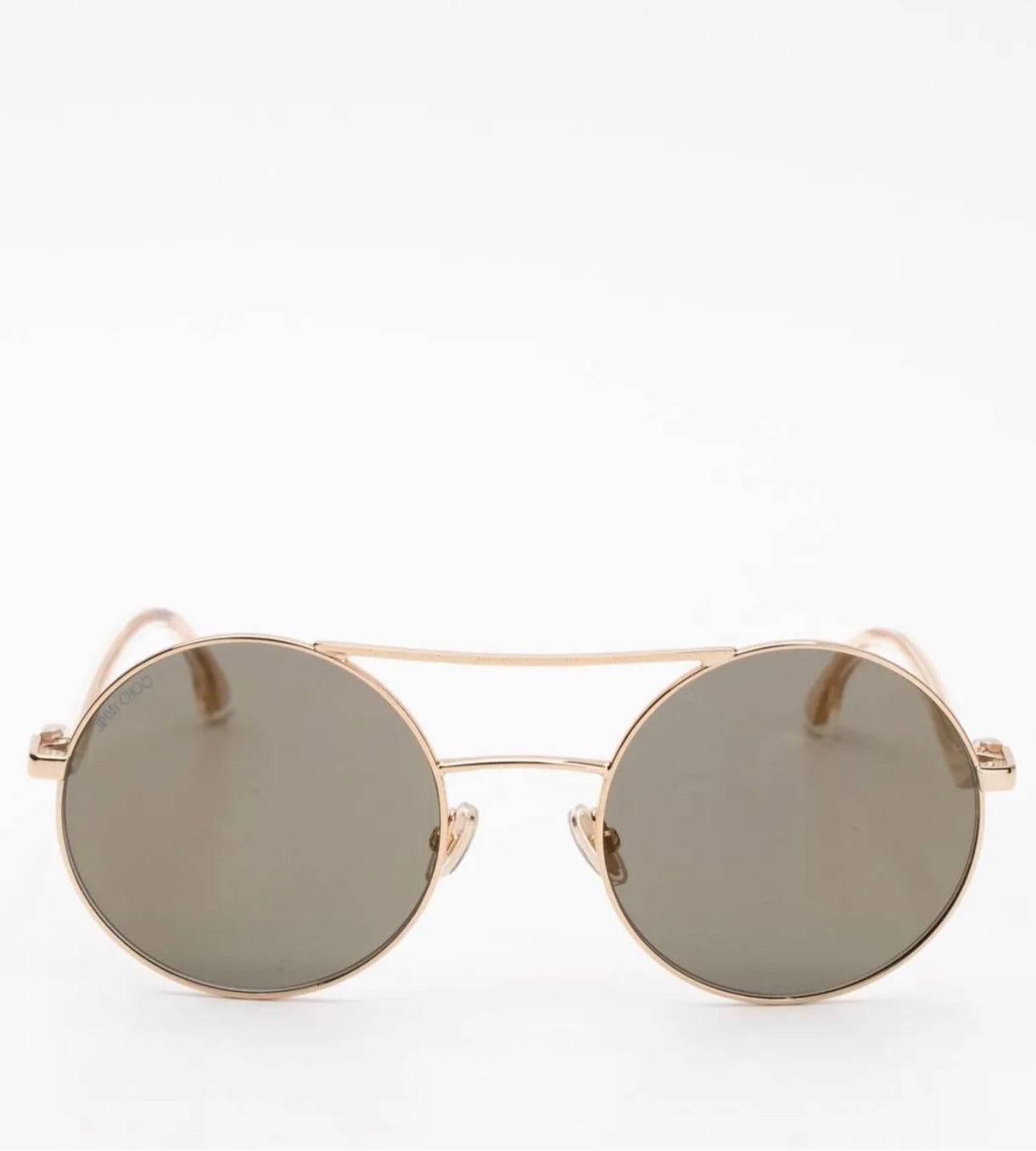 $449 JIMMY CHOO MAELLE/S Mirrored Round Pilot Sunglasses Glitter Temples