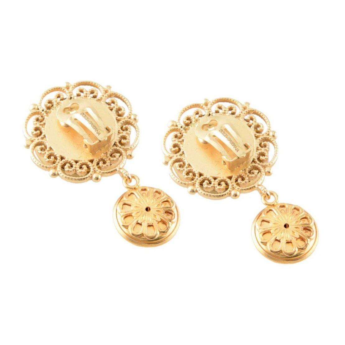 $1100 DOLCE & GABBANA Clip On Button Design Earrings Embossed Lion & Crown Made in Italy