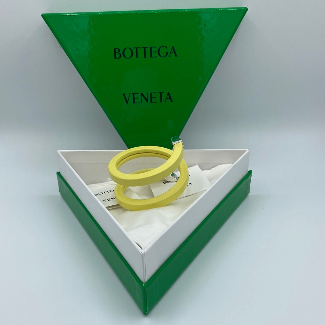 $620 BOTTEGA VENETA Leather & 925 Silver Coil Wrap Bracelet Engraved Snake