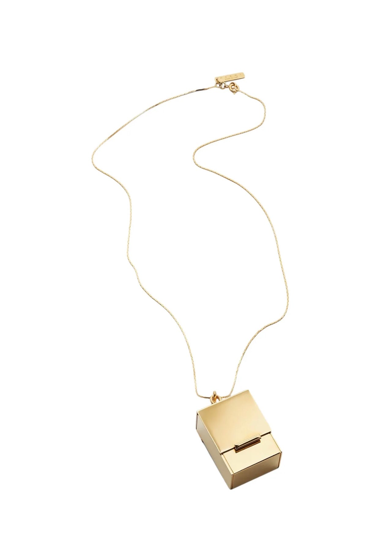 $499 MARNI Box Pendant Chain Necklace Gold Tone Logo Charm Made in Italy