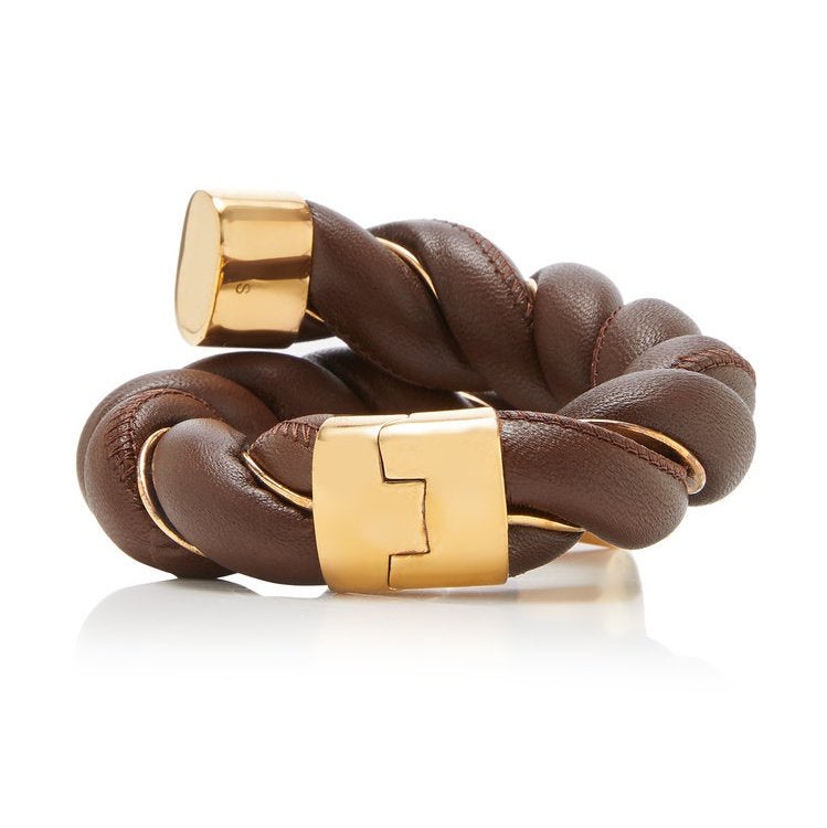 $1495 BOTTEGA VENETA 925 Silver & Leather Cuff Bracelet Size M Twisted