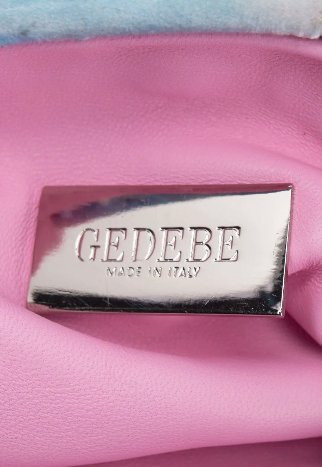 $550 GEDEBE Tie Dye Satin Clutch Bag Rhinestones Trim Chain Strap