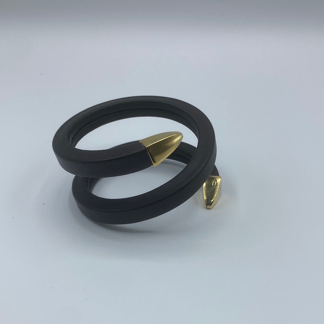 $620 BOTTEGA VENETA Leather & 925 Silver Cuff Coiled Bracelet Snake Head