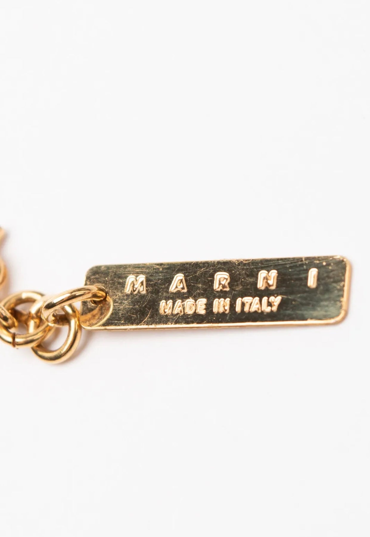 $499 MARNI Box Pendant Chain Necklace Gold Tone Logo Charm Made in Italy
