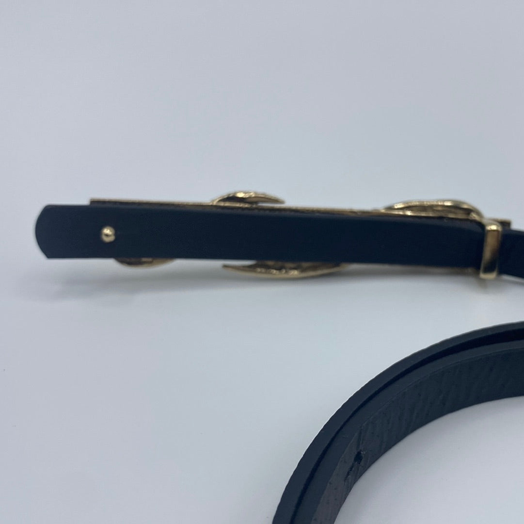 $650 Roberto Cavalli Black Leather Belt With Gold Plated Snake Buckle. Made in Italy