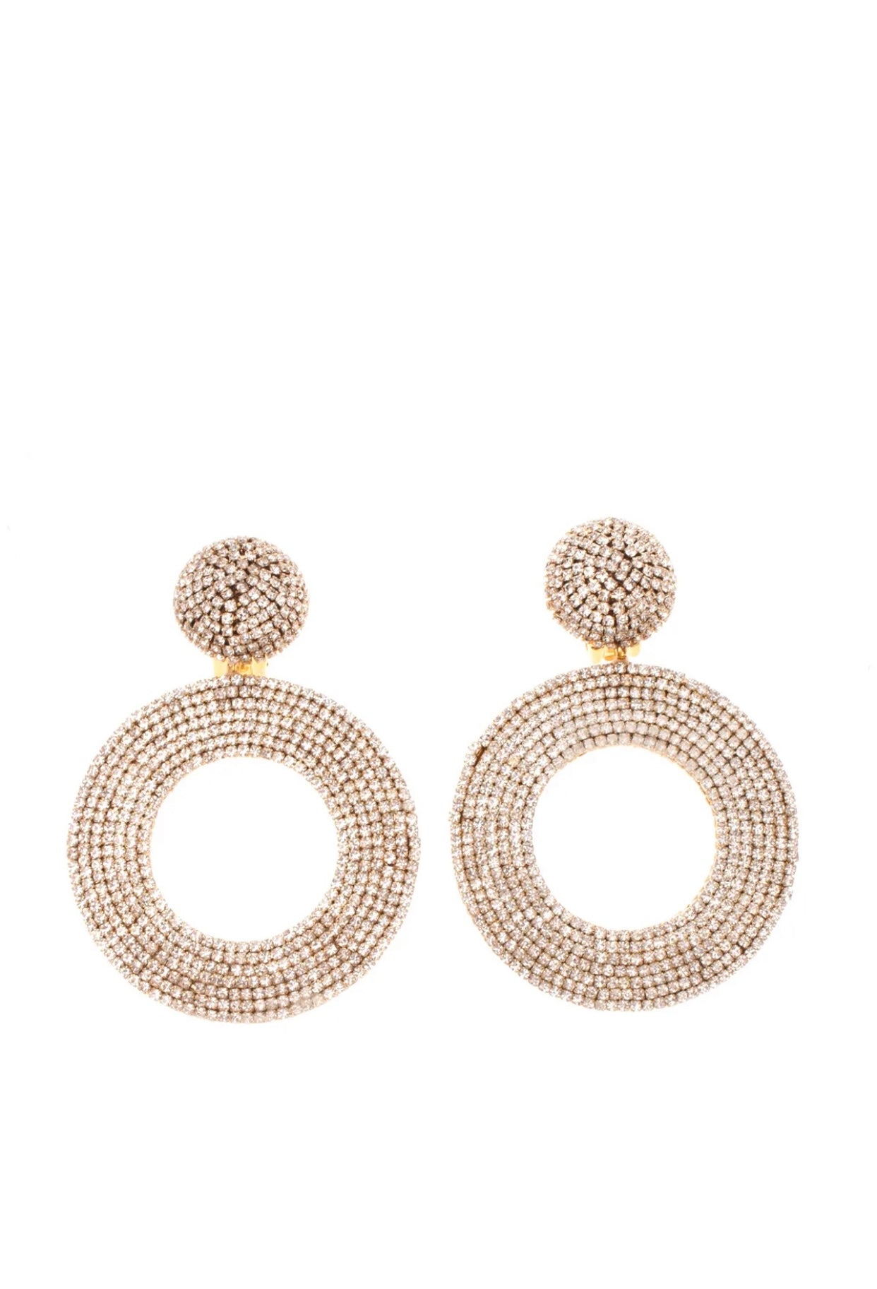 $380 OSCAR DE LA RENTA Hoop Clip On Earrings Rhinestones Embellished