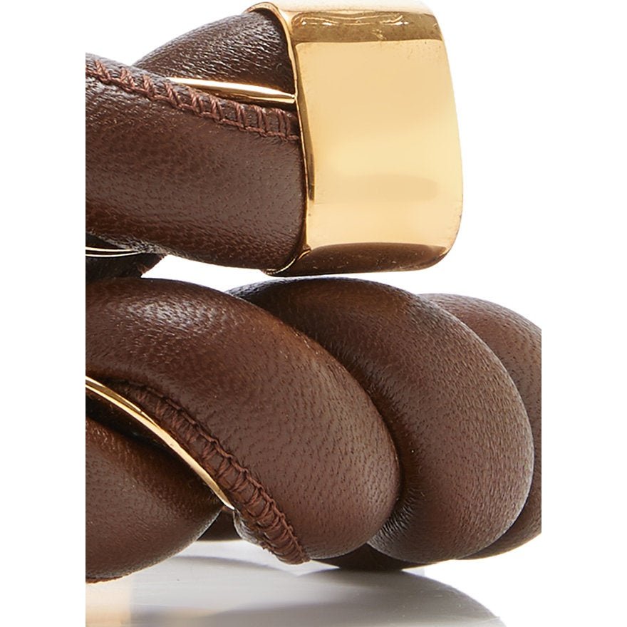 $1495 BOTTEGA VENETA 925 Silver & Leather Cuff Bracelet Size M Twisted