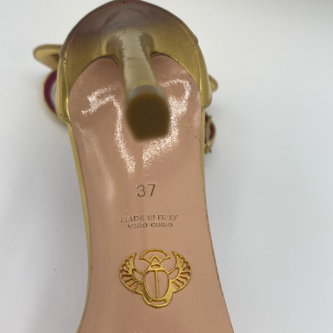 $599 OSCAR TIYE Minnie Leather Sandals US7 UK4 EU37 Ankle Strap Made in Italy