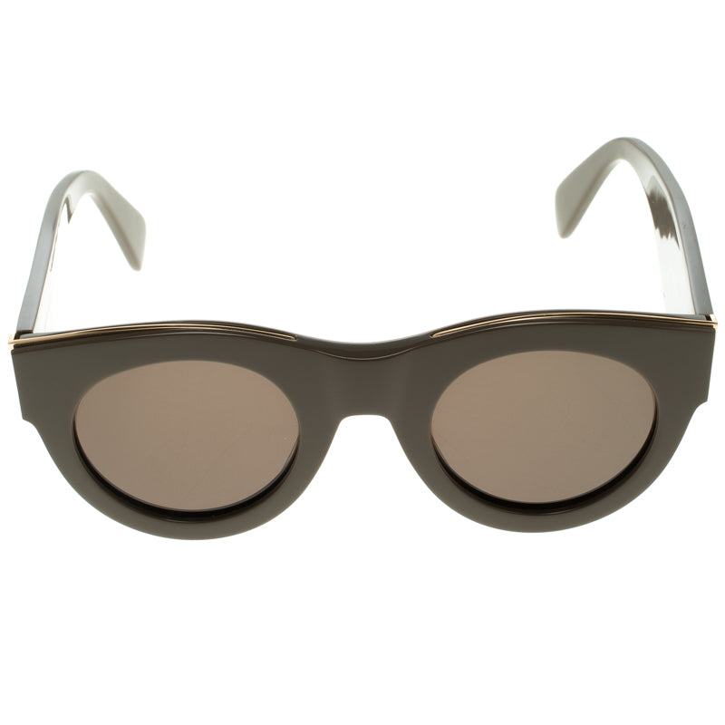 $650 Celine CL 40196 Mocha Greige 46-25-145 Thick Gold Trim Round Sunglasses Made in Italy