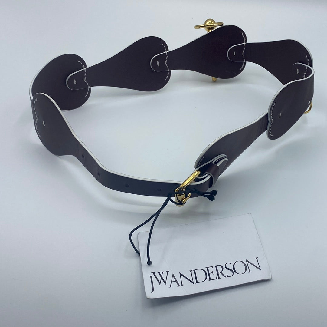 $879JW Anderson Brown Leather Waist Belt Size S Patchwork Pin Detail. Made in Italy