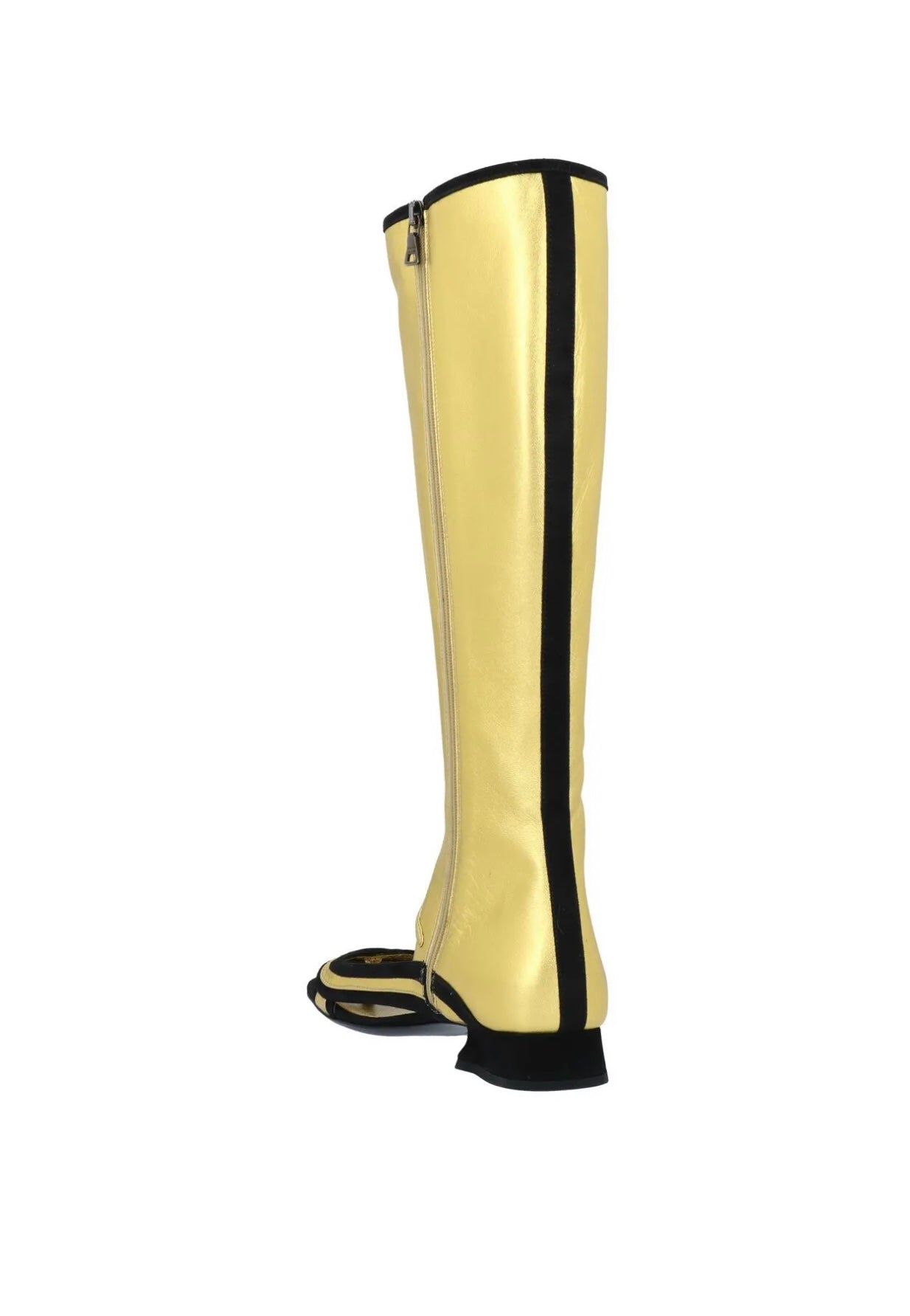 $1495 PRADA Leather Knee High Boots US6 UK3 EU36 Metallic Cut Out Two-Tone
