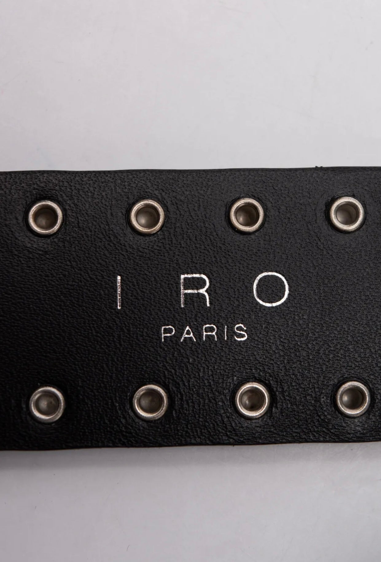 $550 IRO Leather Belt Size 70/28 Geometric Cut Out Studs Twisted Pin Buckle