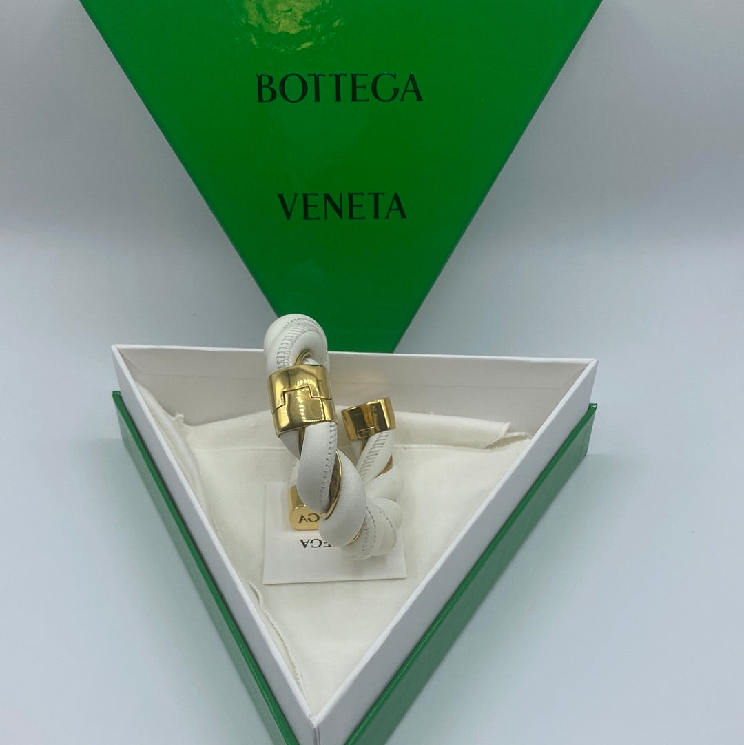$1495 BOTTEGA VENETA 925 Silver & Leather Cuff Bracelet Size M Twist Two Tone