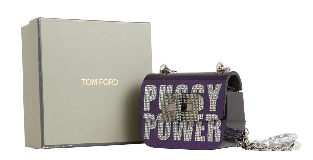 $15500 TOM FORD Limited Edition, Very Rare Collectible Glitter Shoulder Bag Rhinestones Slogan Chain Strap Turnlock