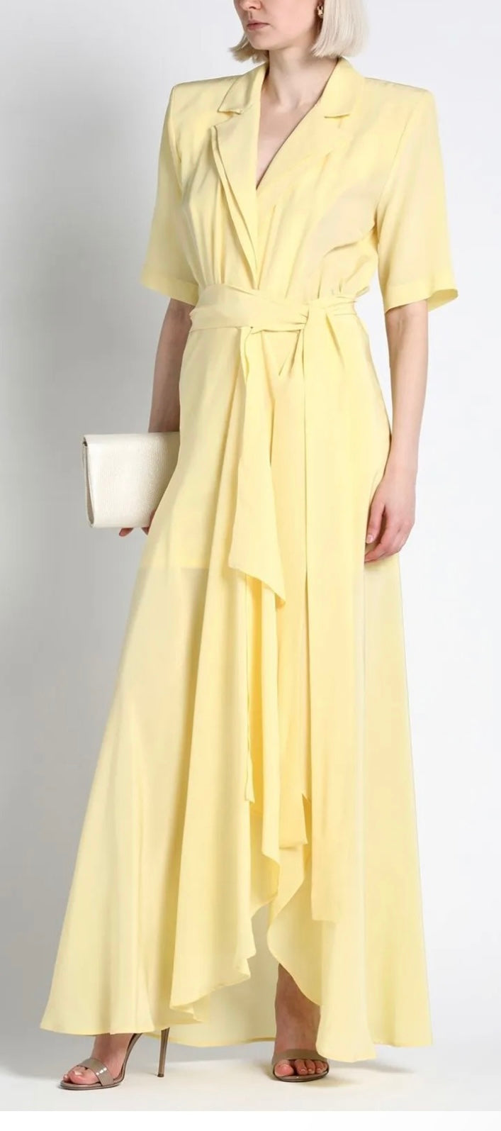 $800 FEDERICA TOSI Silk Maxi Long Dress IT40 US4 UK8 S Yellow Lined Draped