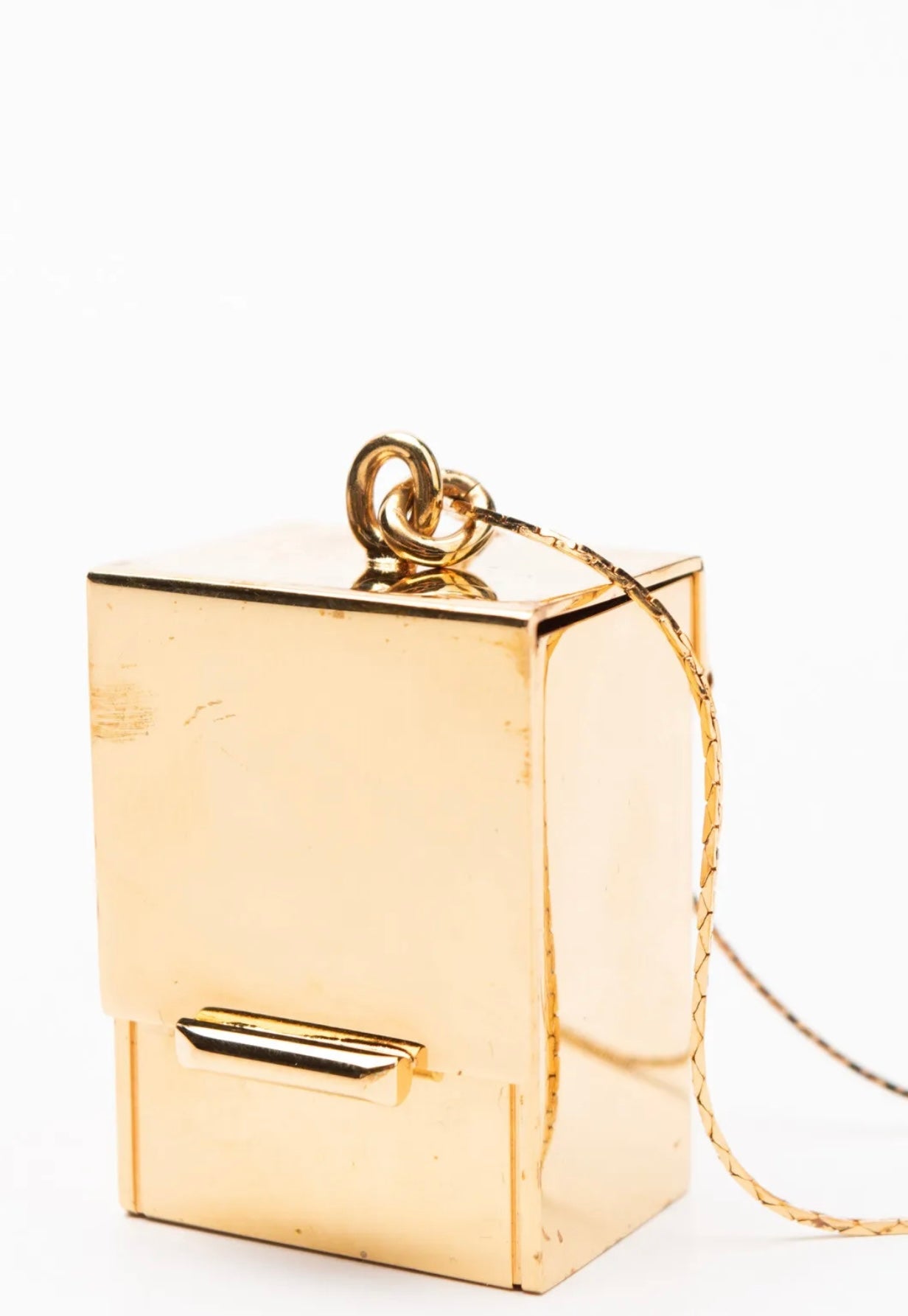 $499 MARNI Box Pendant Chain Necklace Gold Tone Logo Charm Made in Italy