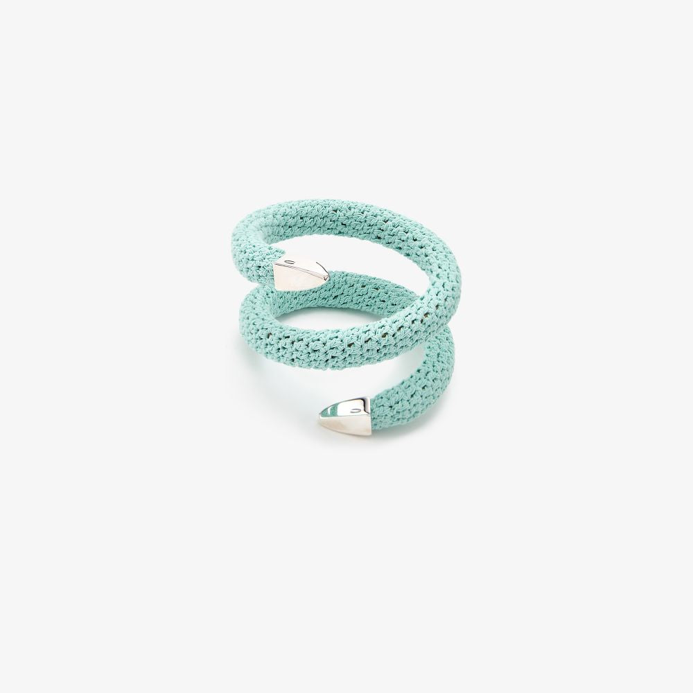 $650 BOTTEGA VENETA 925 Silver Coil Wrap Crochet Bracelet Engraved Snake